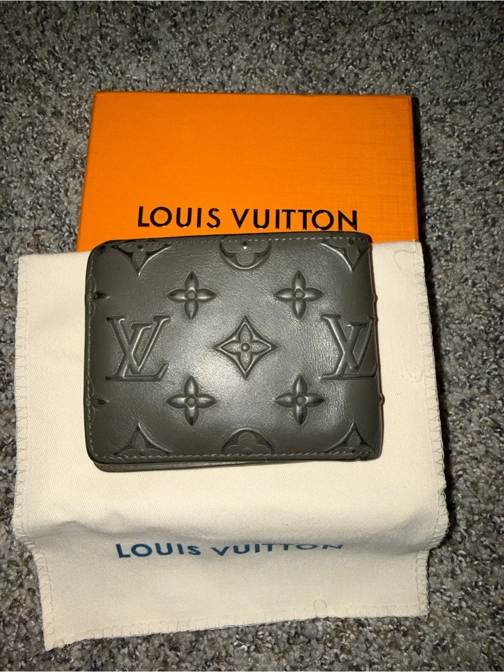 Louis Vuitton Monogram Embossed Bi-Fold Wallet - Olive Gray